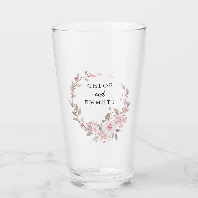 Rustikale Blush Pink Rose Wreath Wedding Glas (Vorderseite)