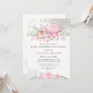 Rustikale Blush Rose Gold Tee Party Babydusche Einladung