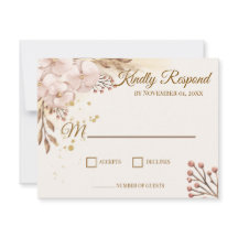 Rustikale Blush- und Gold-Blumen-Boho-RSVP-Karte
