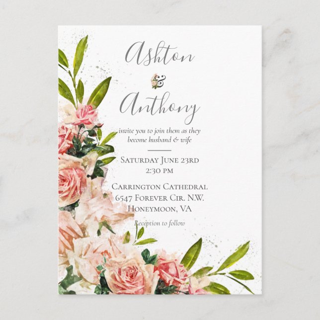 Rustikale Blush Vintage Hochzeit Einladungspostkarte (Vorderseite)