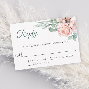 Rustikale Blush-Wasserfarben-Hochzeit RSVP Karte