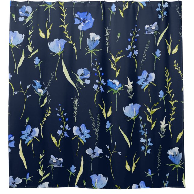 Rustikale Blüten: botanische Illustration. Duschvorhang (Vorderseite)