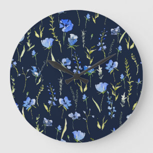 Rustikale Blüten: botanische Illustration. Große Wanduhr
