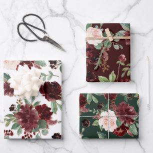 Rustikale Blüten   Terracotta und Marsala Rotes Mu Geschenkpapier Set