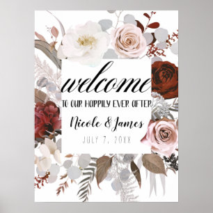 Rustikale Blütenblüten Blush Grau Red Wedding Zeic Poster