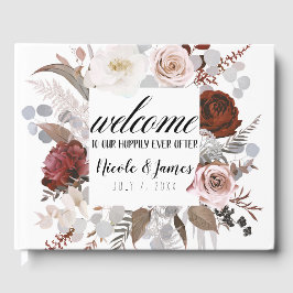 Rustikale Blütenblüten Blush Gray Red Wedding Gästebuch