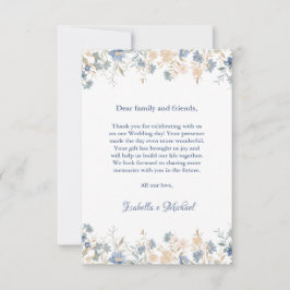 Rustikale Blütenhochzeit Boho Blue und Beige Dankeskarte