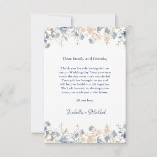Rustikale Blütenhochzeit Boho Blue und Beige Dankeskarte