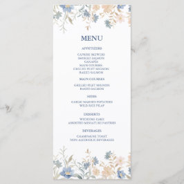 Rustikale Blütenhochzeit Boho Blue und Beige Menükarte