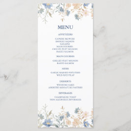 Rustikale Blütenhochzeit Boho Blue und Beige Menükarte