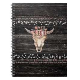 Rustikale Blütenkuh Skull Boho Chic Country Glam Notizblock