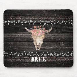 Rustikale Blütenkuh Skull Boho Chic Glam Silver Wo Mousepad