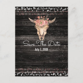 Rustikale Blütenkuh Skull Boho Chic Save the Date Ankündigungspostkarte