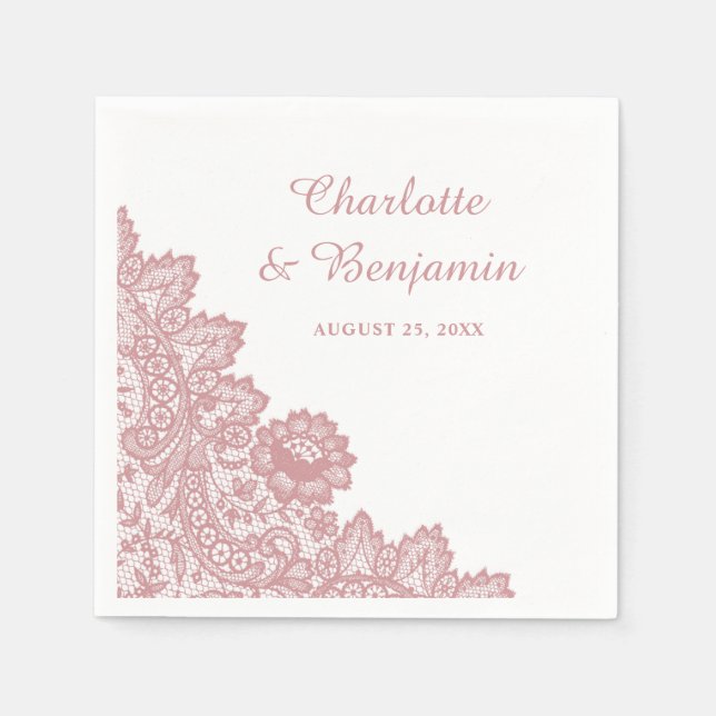 Rustikale Blütenlace Blush Pink Wedding Serviette (Vorderseite)