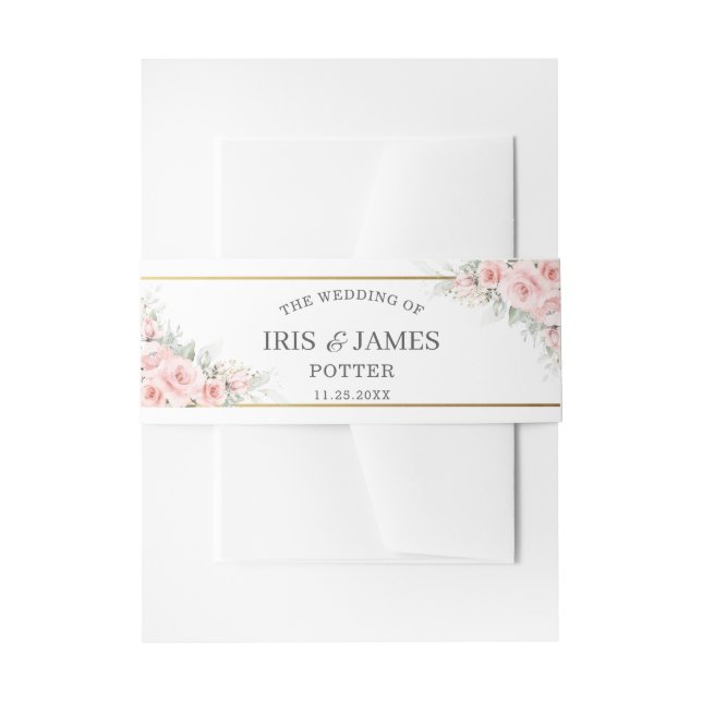 Rustikale Blütenpink-Blütengrün Hochzeit Einladungsbanderole (Vorderseite Beispiel)