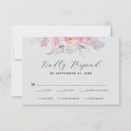Rustikale Blütenpink-Wasserfarben-Hochzeit RSVP Karte
