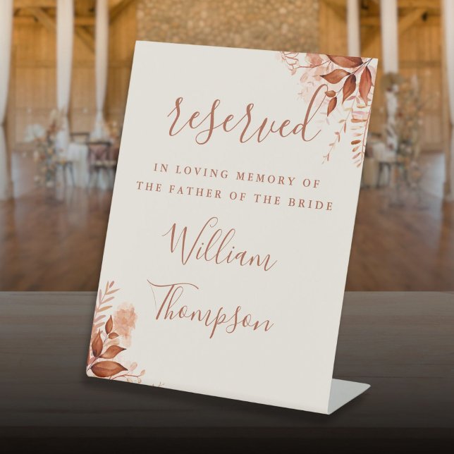 Rustikale Blütenpracht reserviert für Vatermütterl Sockelschild (Rustic Floral Reserved For Father Mother Memorial Pedestal Sign)