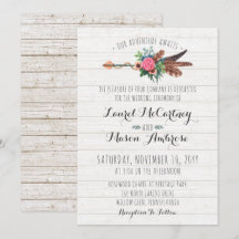 Rustikale Bohemisch Feathers Arrow Hochzeit Einlad