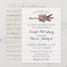 Rustikale Bohemisch Feathers Arrow Hochzeit Einlad