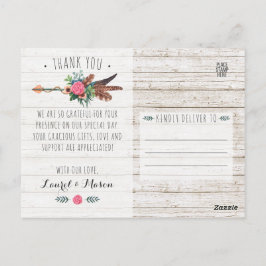 Rustikale Bohemische Arrow-Hochzeit Vielen Dank Fo Postkarte