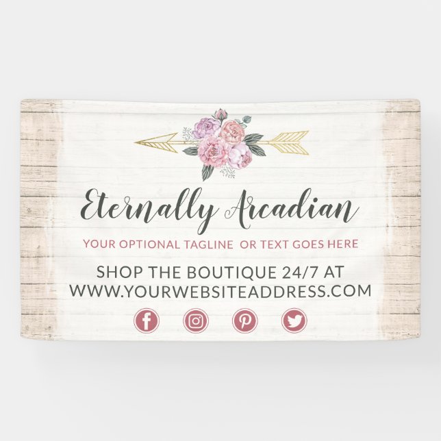 Rustikale Bohemische Blumenpfeile Rosa Rosa Boho Banner (Horizontal)