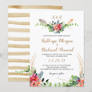 Rustikale Bohemische Floral-Aquarell-Monogramm-Hoc Einladung