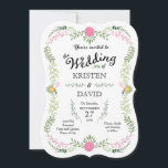Rustikale Bohemische Frühjahrsfolienfeier Einladung<br><div class="desc">Diese rustikale Hochzeitssuite mit handgezeichnet rosa und grünem Blattwerk bildet einen Kranz. Moderne Kalligraphie-Akzente sorgen für eine elegante Touch und die hellen Pastellfarben machen dieses Design zu einem idealen Ort für eine Frühlings- oder Sommerfeier.</div>