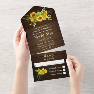 Rustikale Bohemische Sonnenblumen Hochzeit All In One Einladung