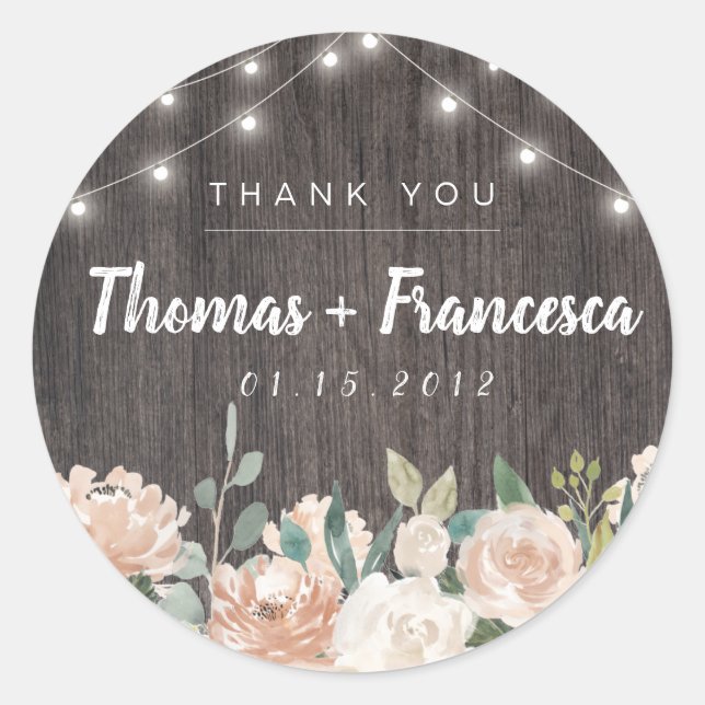 Rustikale Bohemische String-Lichter Blumenkleber Runder Aufkleber (Vorderseite)