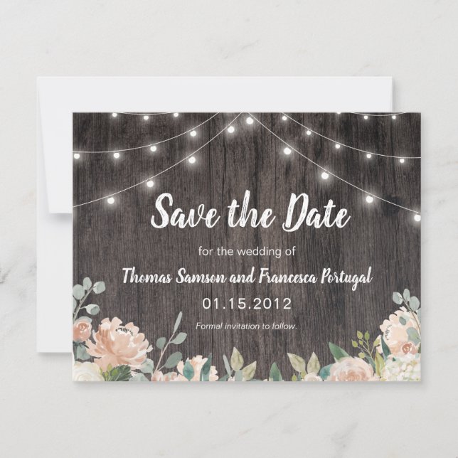 Rustikale Bohemische String Lights Save the Date f (Vorderseite)