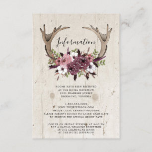 Rustikale Boho-Blumen-Geweih-Hochzeit aus Holz Begleitkarte