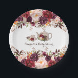 Rustikale Boho Blumendusche Tee Party 7" Platten Pappteller<br><div class="desc">Schöne,  boho inspiriert Papiertüte mit rustikalem Marsala,  bordeauxroten und rosa Aquarell-Blume und handgezeichnet Vintagem Teekanne & Teacup - ideal für Herbst/Herbst Baby Dusche Brautparty Tee Party.</div>
