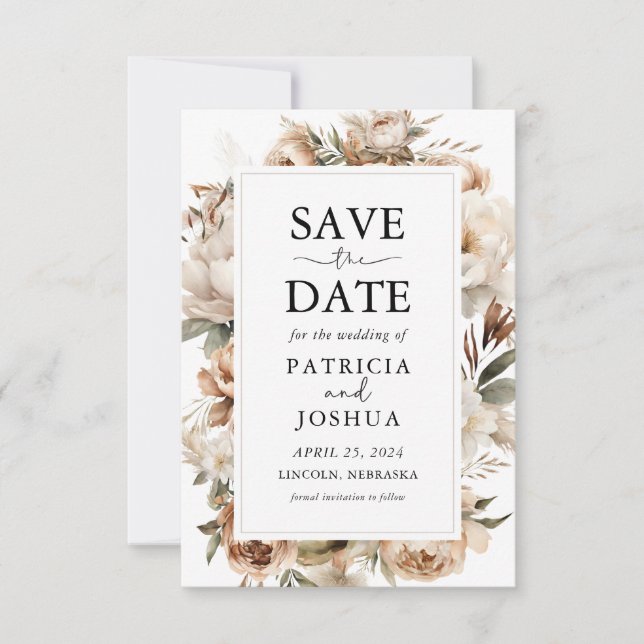 Rustikale Boho Blumenhochzeit speichert die Datums Save The Date (Vorderseite)