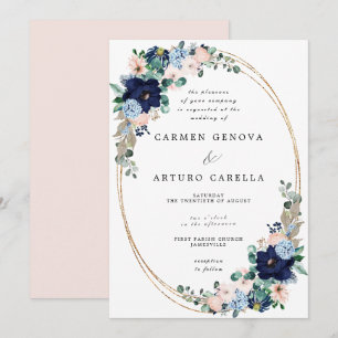 Rustikale Boho Blush Pink Dusty Blue Floral Weddin Einladung
