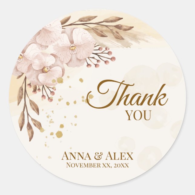 Rustikale Boho-Blüten-Blutorchis- und Gold-Wasserf Runder Aufkleber (Vorderseite)