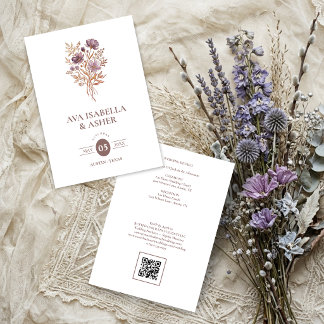 Rustikale Boho-Botanik-Posy-Mauve-Hochzeit TLW26 Einladung