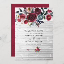 Rustikale Boho Chic Burgundy und blumenreiche Hoch Save The Date