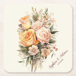 Rustikale Boho Chic Peach Floral Totbeutel Rechteckiger Pappuntersetzer