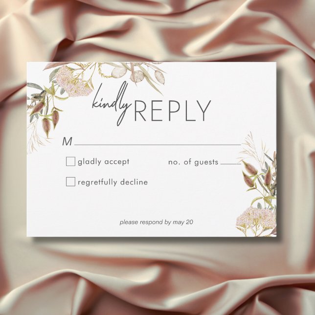Rustikale Boho Delicate Fall Wildblumen Hochzeit RSVP Karte (Rustic Boho Delicate Fall Wildflowers Wedding RSVP Card)