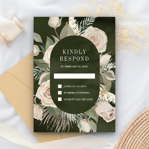 Rustikale Boho Elfenbein-Rose Dunkle Seite Grüne H RSVP Karte