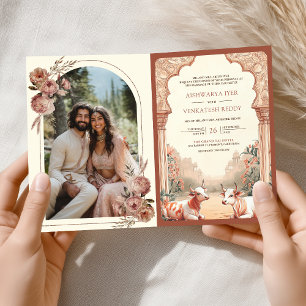 Rustikale Boho-Erde Florale Indische Kuh-Hochzeit Einladung