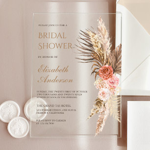 Rustikale Boho-Erde Florale Pampas-Brautparty Acryleinladungen