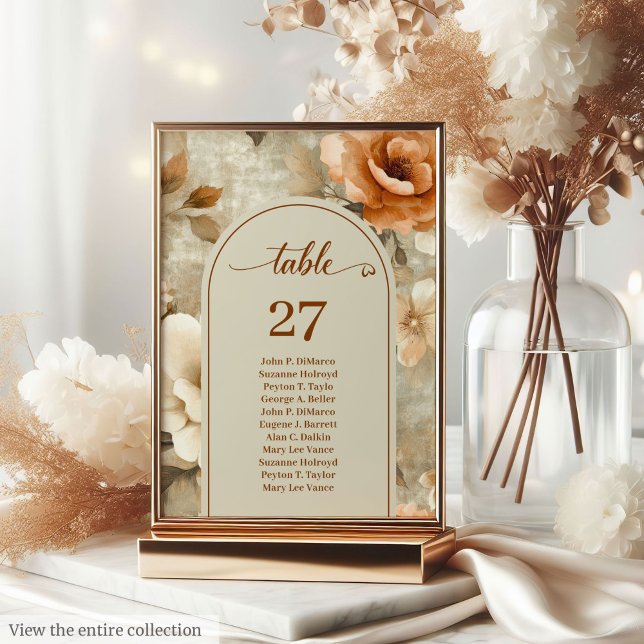 Rustikale Boho Erdige Rostige Elfenbein-Sage-Blume Tischnummer (Rustic Boho Earthy Rusty Ivory Sage Floral Wedding Table Number)