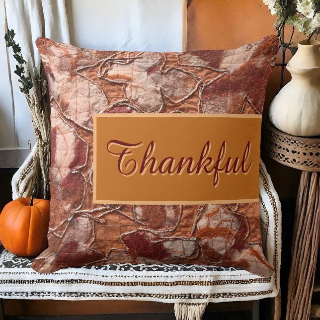 Rustikale Boho fallorange-dankenswerte Skriptstick Kissen (Von Creator hochgeladen)