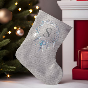 Rustikale Boho-Federkranz-Monogramm Kleiner Weihnachtsstrumpf