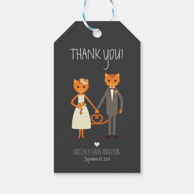 Rustikale Boho Forest Cats Hochzeit Einladung Geschenkanhänger (Vorderseite)