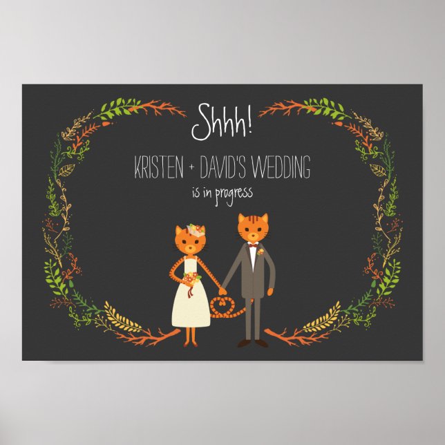 Rustikale Boho Forest Cats Hochzeit Einladung Poster (Vorne)