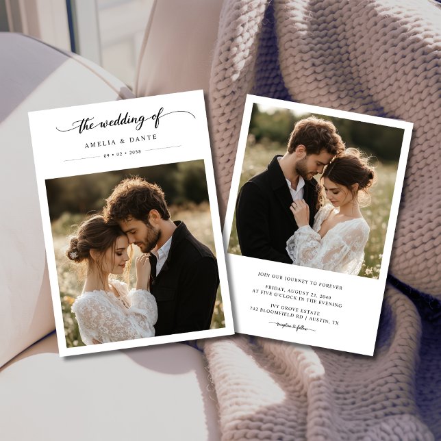 Rustikale Boho Foto Black Whimsy Calligraphy Weddi Einladung (Von Creator hochgeladen)