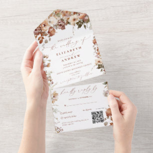 Rustikale Boho-Gartenblumen QR-Code-Hochzeit  All In One Einladung