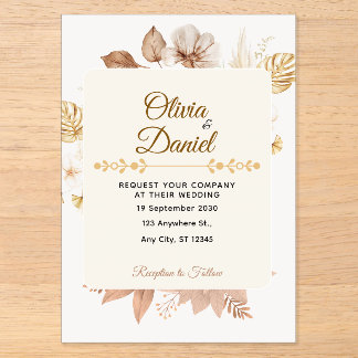 Rustikale Boho getrocknete Blumen-Cream-Hochzeit Acryleinladungen